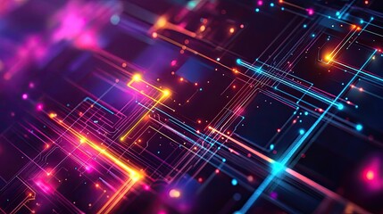 Poster - Abstract Digital Network with Glowing Lines and Nodes