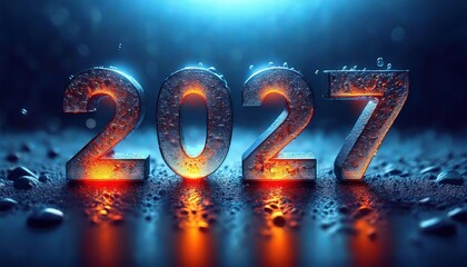 Poster - Illuminated 2027 Water-Reflective Digital Artwork Display