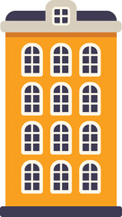 Poster - illustration featuring a tall residential building with multiple arched windows and a flat roof, iso