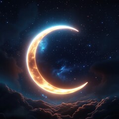 Wall Mural - A glowing crescent moon in the night sky