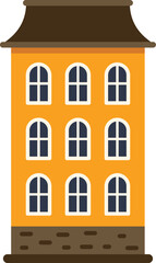 Poster - simple vector illustration featuring the facade of a three story residential building with a gabled 