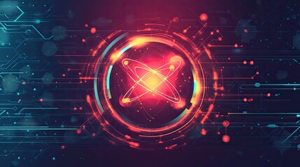 Poster - Glowing Atomic Structure in a Futuristic Tech Interface