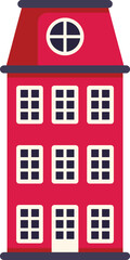 Poster - illustration of a red apartment building facade with many windows and a mansard roof, isolated on wh