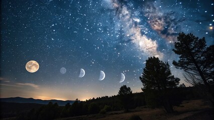 Wall Mural - starry night sky with adjustable stars and moon phases, stars, galaxy, night sky, constellations, un