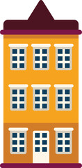 Poster - typical flat three storey residential building with an attic and many windows is depicted on a white