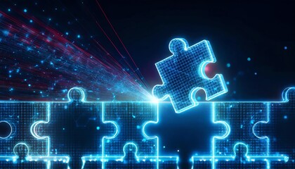 Poster - A glowing puzzle piece is being placed into a digital puzzle, symbolizing problem-solving and technology integration.