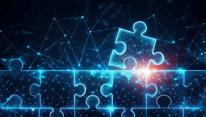 Poster - A glowing puzzle piece hovers above a digital background, symbolizing connection and problem-solving in a futuristic context.