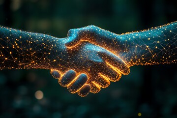 Poster - Glowing digital handshake symbolizing partnership, collaboration, and connection.
