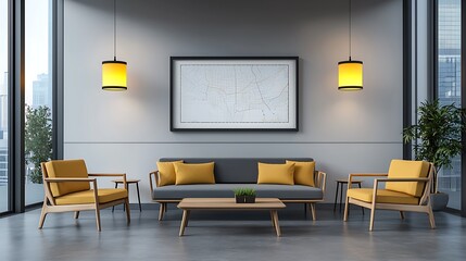 Wall Mural - Modern living room design urban apartment interior photography minimalist aesthetic bright lighting comfort