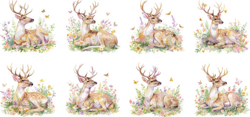 Poster - floral deer watercolor clipart