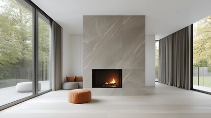 Wall Mural - Modern minimalist living room design home interior photography cozy environment wide view comfort concept