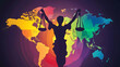 © Giancarlo - Human Rights Day colorful illustration, powerful equality image, vibrant world map, justice scales art, empowering decor