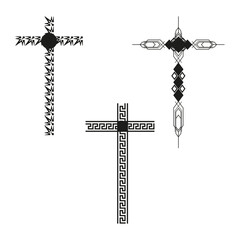 Wall Mural - Decorative cross icon. Black pattern symbol. Geometric religious art. Vector illustration.