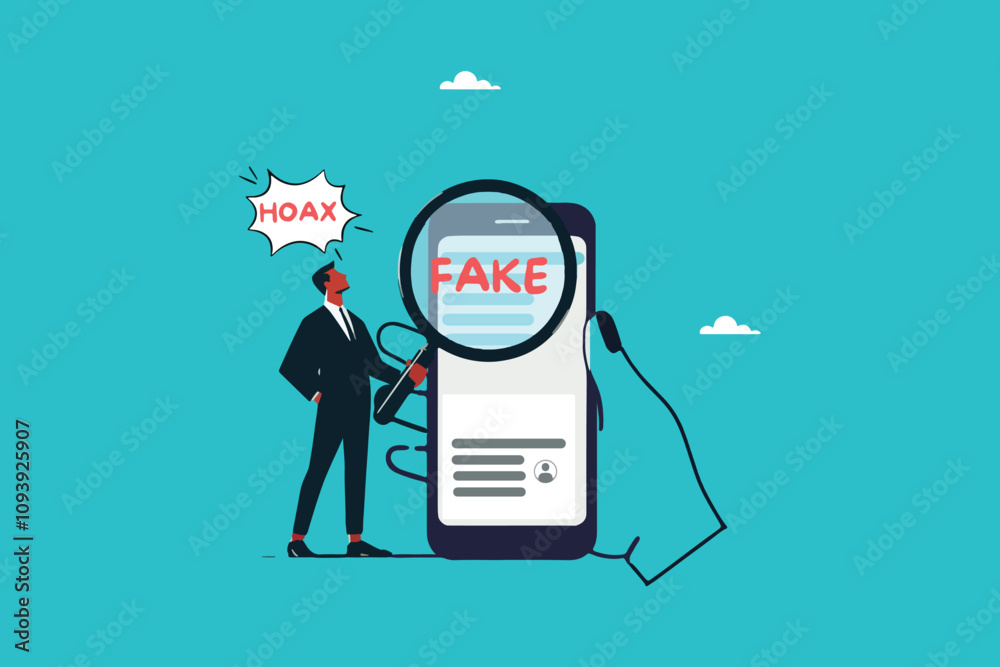 Spotlight on Deception, Man Uses Magnifying Glass to Identify Fake News ...