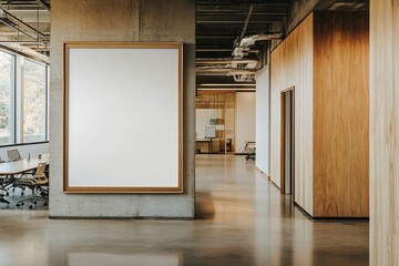 Aufkleber - A large blank poster hangs in the hallway of a modern office.