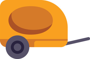 Poster - small orange trailer for camping with one wheel is standing and waiting for adventure