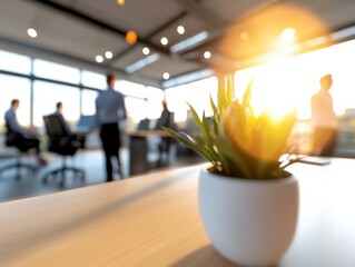 Canvas Print - modern office workspace with plants and sunlight