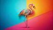 © Danicha - Minimalist Abstract Flamingo Line Art Portrait on Colored Paper for Contemporary Home Decor and Artistic Displays