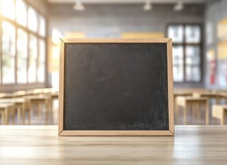 Poster - Empty chalkboard on a table in a classroom.
