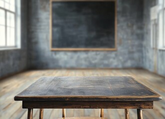 Aufkleber - Wooden table in a room with a chalkboard.