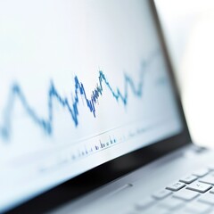 close-up of a laptop screen displaying financial data and stock market trends