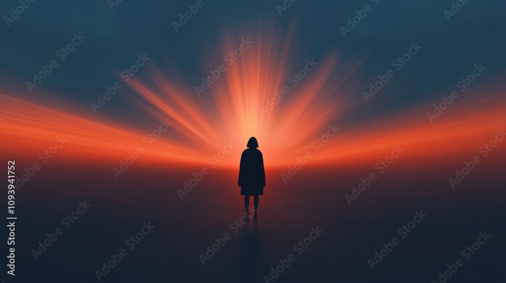 silhouette of a person against a vibrant sunset background