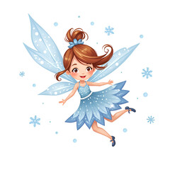 Wall Mural - whimsical frost fairy dancing among snowflakes in a magical winter wonderland, digital illustration 
