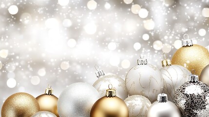 Aufkleber - Aesthetic Arrangement of Glittery Gold and White Christmas Balls Illuminated by Bokeh Light : Generative AI