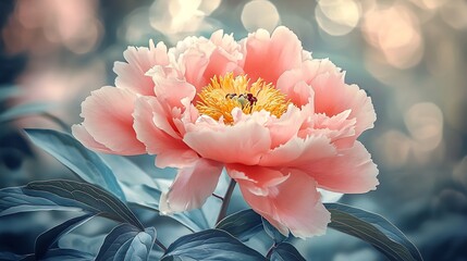 Poster - Stunning Pink Peony Flower in Full Bloom with Dreamy Ambient Background : Generative AI