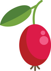 Poster - Simple vector illustration of a ripe red berry hanging from a branch with a single green leaf