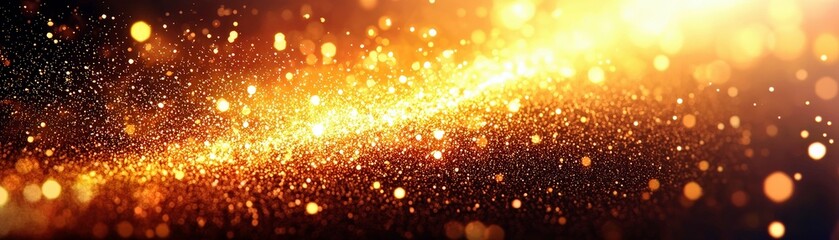 Poster - Shimmering Golden Particles in a Mystic Glow Creating a Dreamy Background for Festive Celebrations, Luxury Events, and Artistic Projects in Photography and Design