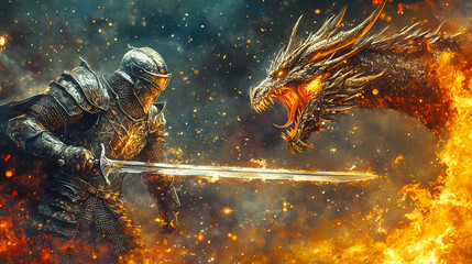 Poster - battle knight and dragon