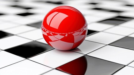 Aufkleber - Reflective Red Sphere on Black and White Checkerboard Pattern with Smooth Surface and Soft Shadows in a Minimalistic Setting