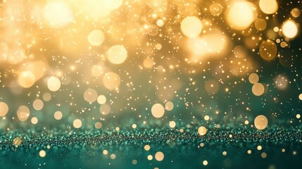 Wall Mural - a stunning bokeh scene featuring a gradient of warm gold to cool green, filled with glimmering light