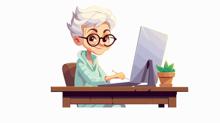 Wall Mural - Senior Female Operating a Personal Computer Cartoon