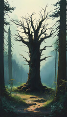 Wall Mural - Ancient Dead Tree in Forest