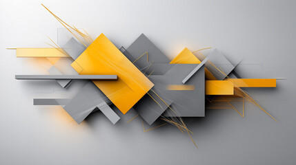 Leinwandbilder - Bold abstract composition of intersecting lines and shapes in gray and yellow