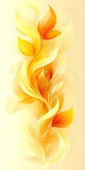 Poster - A vibrant, abstract design featuring swirling golden and orange leaves, evoking a sense of warmth and energy with soft, flowing lines against a delicate background.