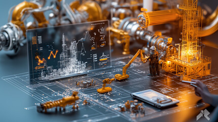 Leinwandbilder - collaborative engineering team using digital devices for project planning