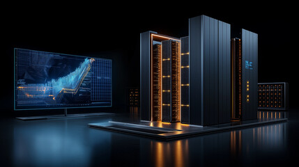 Poster - Futuristic data center with advanced technology and digital displays