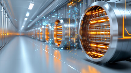 Poster - Futuristic energy storage facility with advanced technology and glowing elements