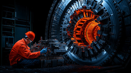 Aufkleber - professional engineer inspecting machinery in high tech environment
