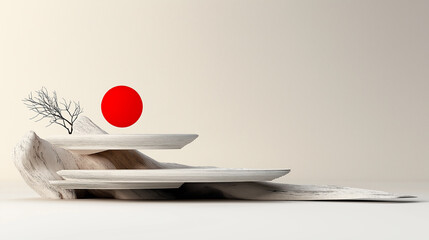 Aufkleber - subtle abstract design featuring red circle and minimalist shapes