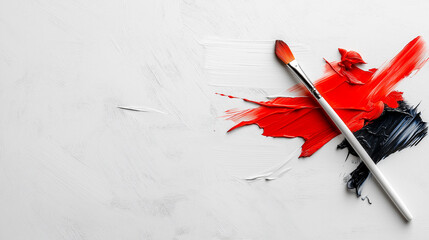 Aufkleber - Abstract splash of red, black, and white paint with brush