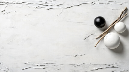 Aufkleber - Artistic composition of black and white spheres on textured surface