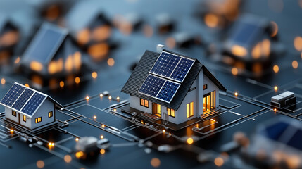 Poster - modern home with solar panels, showcasing sustainable energy solutions