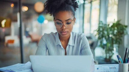 An African American accountant reviewing tax documents