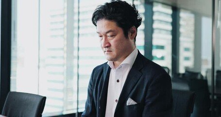 Aufkleber - Laptop, typing and business with Japanese man in office for lawyer, legal journal and case research. Professional, corporate and email with Asian person in law firm for planning, online and report