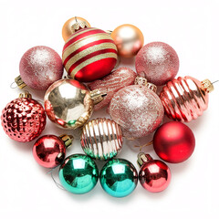 Wall Mural - A festive collection of colorful Christmas ornaments, ready to decorate a tree