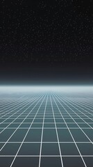 Poster - Minimalist abstract grid pattern set against a dark starry night sky with a futuristic digital backdrop  Geometric lines and shapes create a clean simple